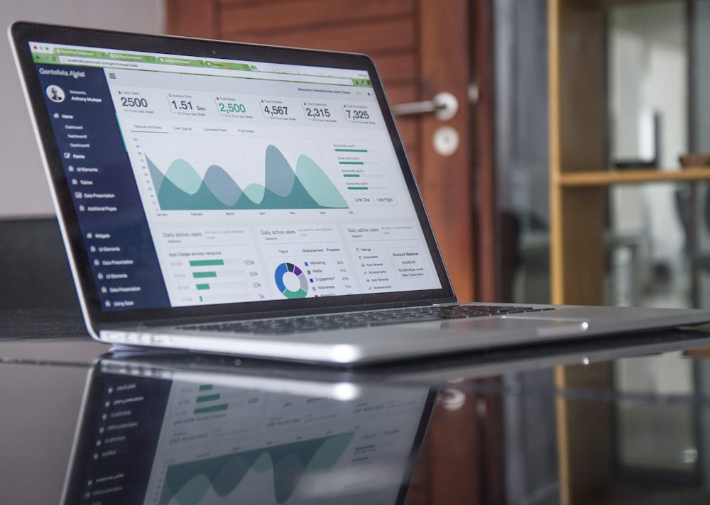 Laptop mit Business-Diagrammen und Finanzanalysen